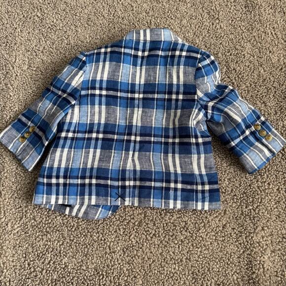 Janie and Jack Baby Boy Blue Plaid Linen Blazer - Size 3-6 months - Picture 5 of 6